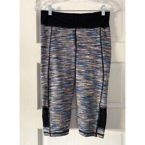 SWEATY BETTY Cropped Activewear Leggings Mesh Black, pink, yellow, blue. Sz M